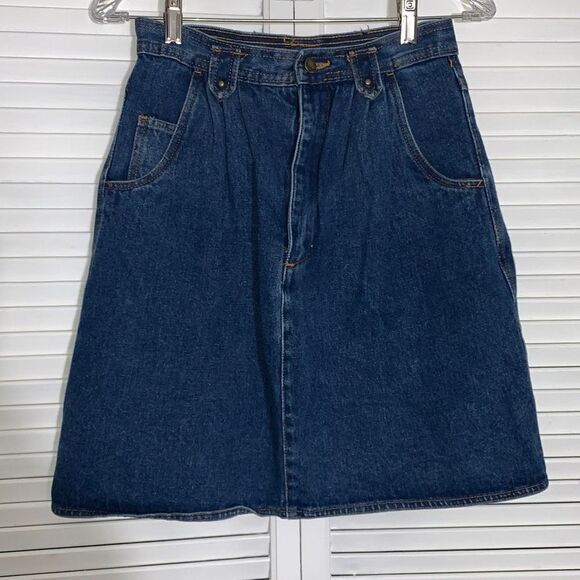 Vintage 80’s Pleated Denim Midi Skirt Size 9/10 - Picture 1 of 12
